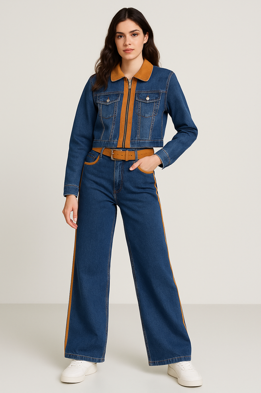 Coordinato denim/camoscio