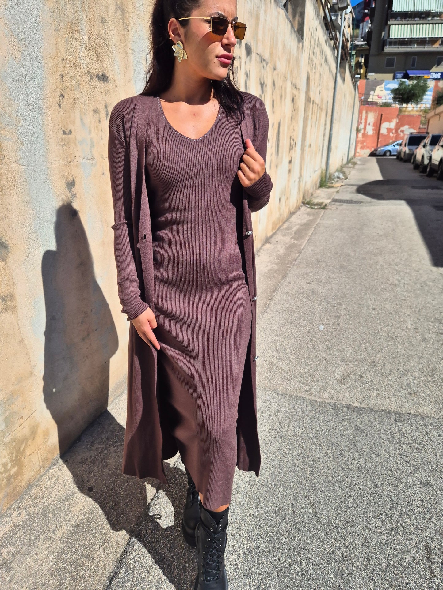 Set in lana abito + cardigan