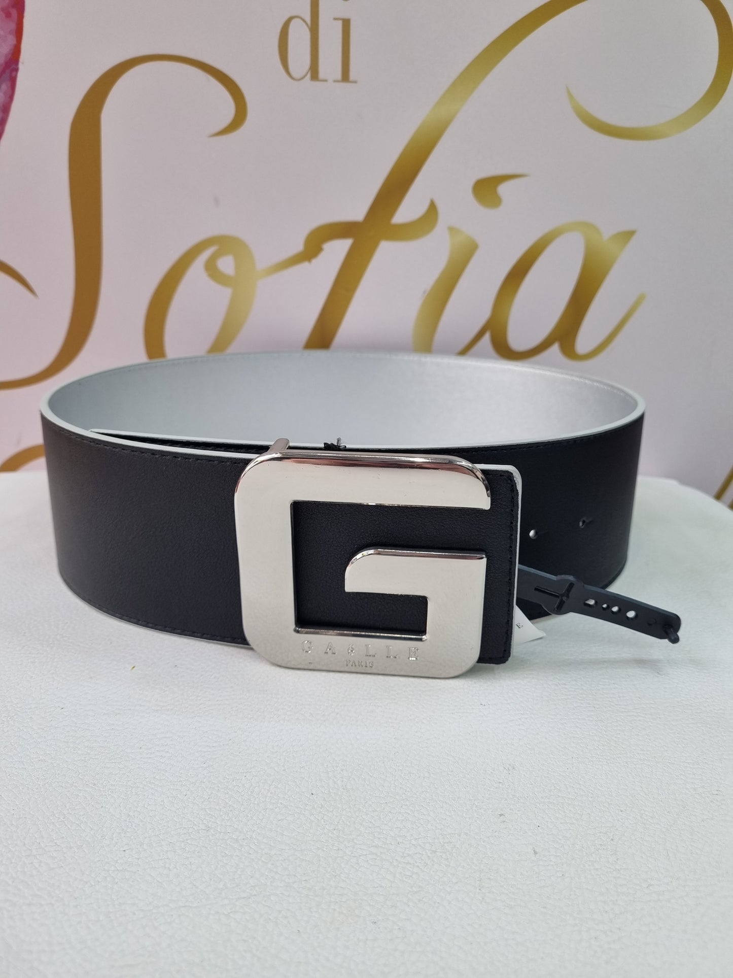 Cintura reversibile nera argento misura 80 cm