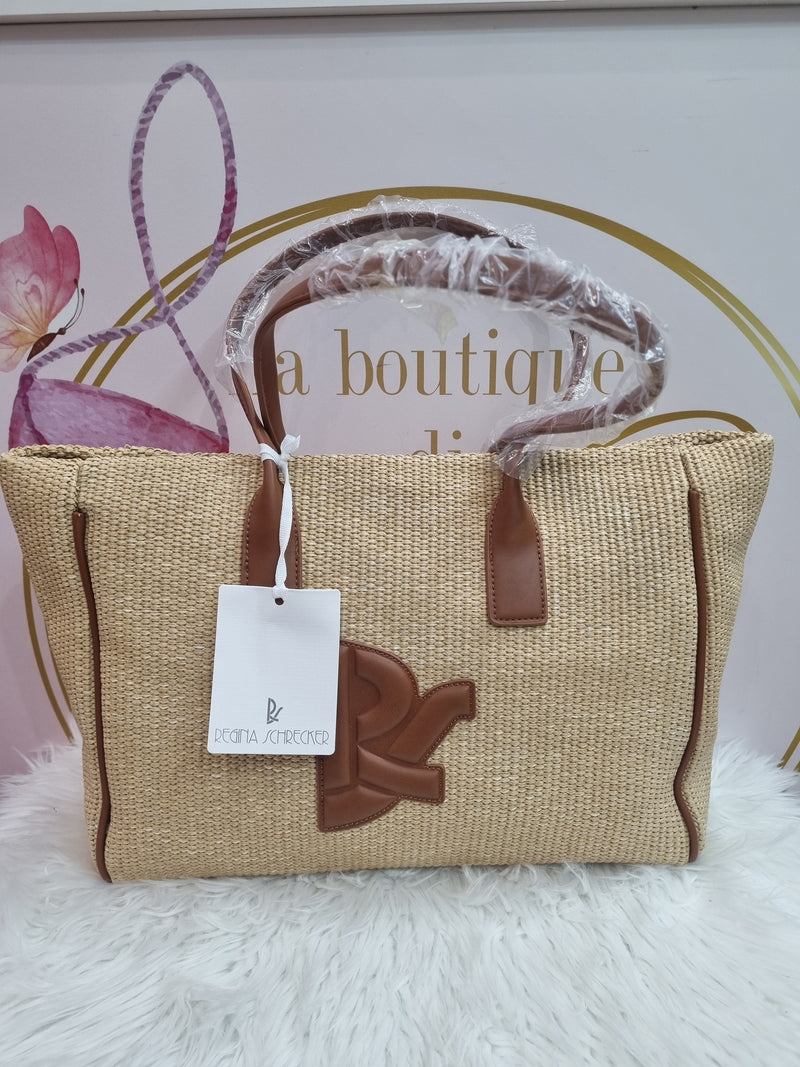 Borsa ReginaSchrecker a spalla in rafia con chiusura con zip