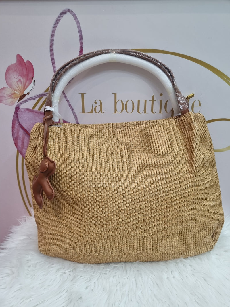 Borsa phil a spalla in rafia con chiusura con zip