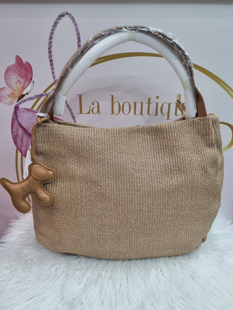 Borsa phil in rafia con chiusura con zip a spalla