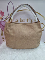 Borsa phil in rafia con chiusura con zip a spalla