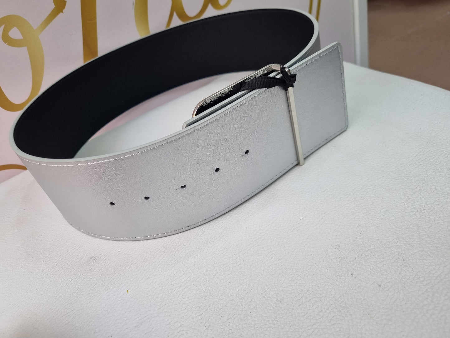 Cintura reversibile nera argento misura 80 cm