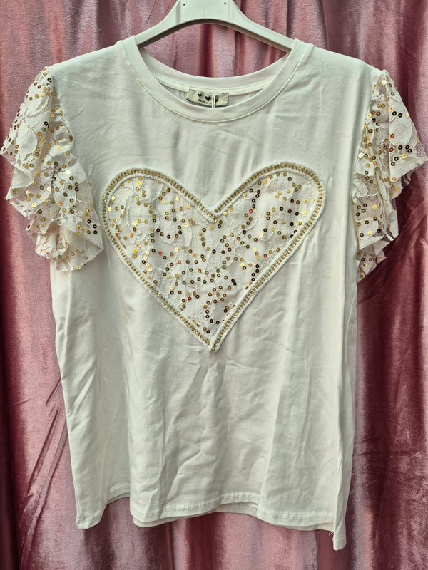 T-shirt cuore pailettes