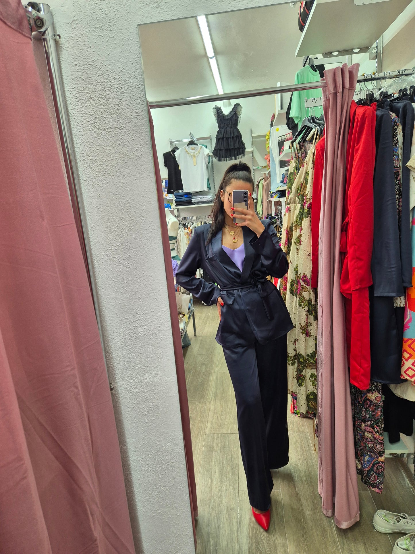 Tailleur in raso blu