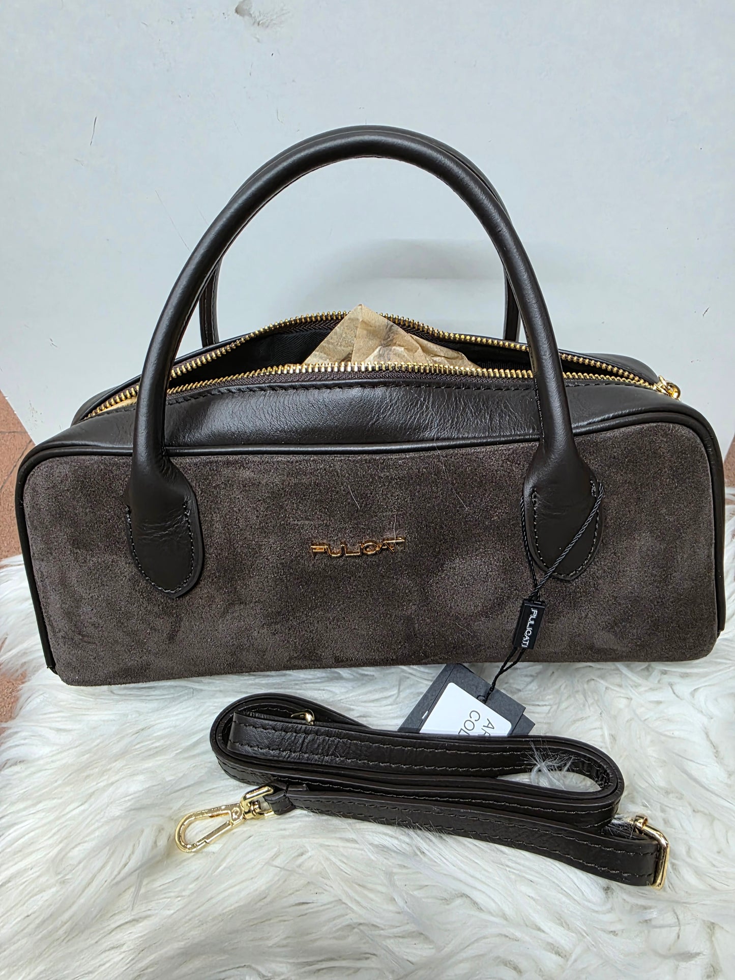 Pulicati bauletto camoscio e pelle